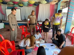 ร.ต.ต.กฤตกร นวลฉวี รอง สว(ป.) สภ.วิเศษชัยชาญ ส.ต.ท.จักรกฤษณ์   ลอองเอก  ผบ.หมู่(ป.) สภ.วิเศษชัยชาญ วิทยากรใน “โครงการอบรมนักศึกษาสร้างภูมิคุ้มกันป้องกันและแก้ไขปัญหายาเสพติด และรู้เท่าทันกฎหมายจราจร”